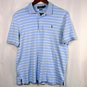 Polo Ralph Lauren Mens Polo Shirt Light Blue Brown Pony Logo Short Sleeve Size M